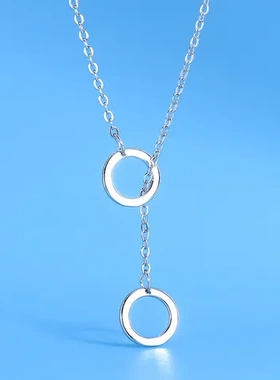 s925项饰品锁骨项链女款巧兰轩几何双圆圈圆形简约纯银镀