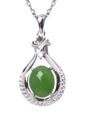 挂件女款项链花朵镂空天然和田玉吊坠复古碧玉925纯银带证书