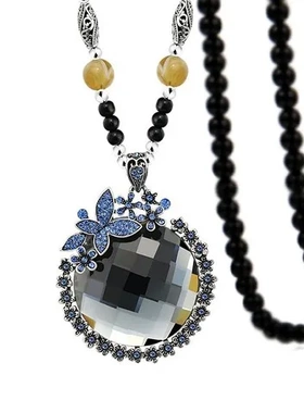 蝴蝶毛衣链水晶百搭女合金项链连衣裙韩国长款挂件配饰时尚