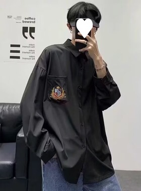 秋季百搭黑衬衫男长袖情侣装dk制服男正版学生韩版潮流单衬衫衣服
