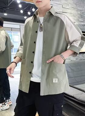 夏季男士韩版工装七分袖衬衫
