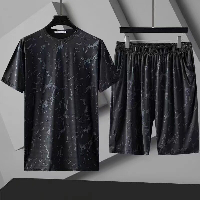 夏季青年运动套装冰丝速干短裤短袖运动服套装夏男士跑步速干透气