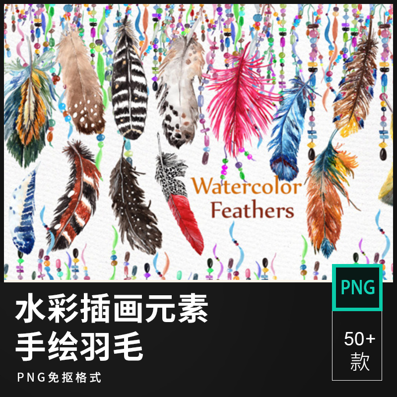 彩色鸟水彩插画手绘羽毛装饰元素png免抠高清背景图片设计素材380