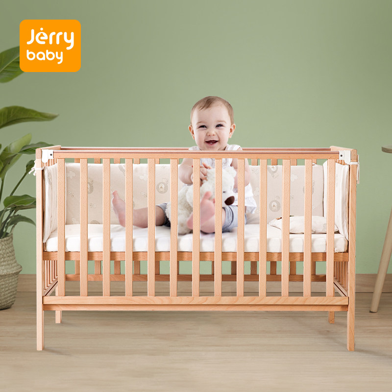 jerrybaby婴儿床实木宝宝床多功能拼接大床带滚轮新生儿bb床