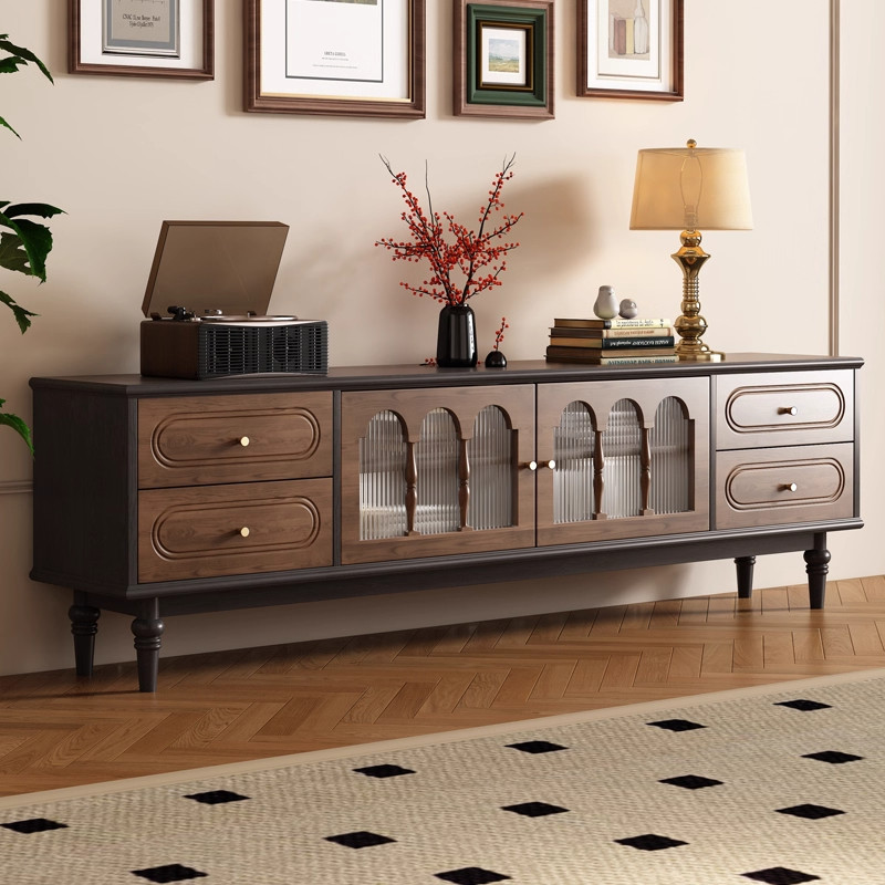 中古风实木电视柜家用客厅法式复古小户型胡桃色设计师高款地柜子