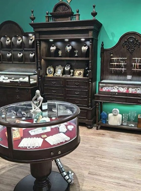 复古风珠宝首饰展示柜玉器翡翠木质展示置物架网红直播间柜台定制