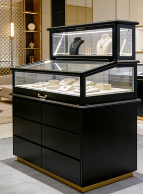 极简工业风珠宝展示柜做旧金属玻璃陈列柜首饰戒指项链陈列架带灯