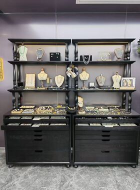 实木珠宝展示柜饰品首饰翡翠玉器古玩蜜蜡展柜复古高柜陈列柜定制