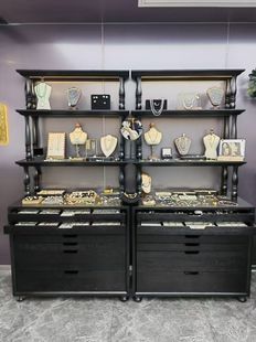 实木珠宝展示柜饰品首饰翡翠玉器古玩蜜蜡展柜复古高柜陈列柜定制