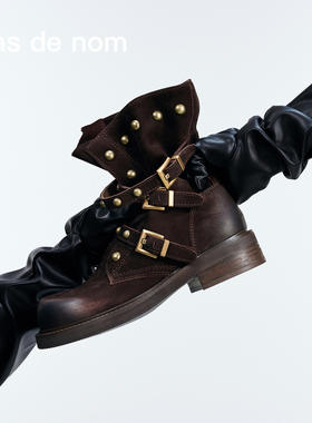 Pas de nom「权利博弈」破序诗学浪漫朋克做旧擦色铆钉流浪短靴女