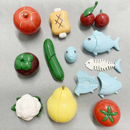 过家家多瓣可切苹果梨海鲜切切乐带鱼刺仿真鱼肉骨头花椰菜玩具