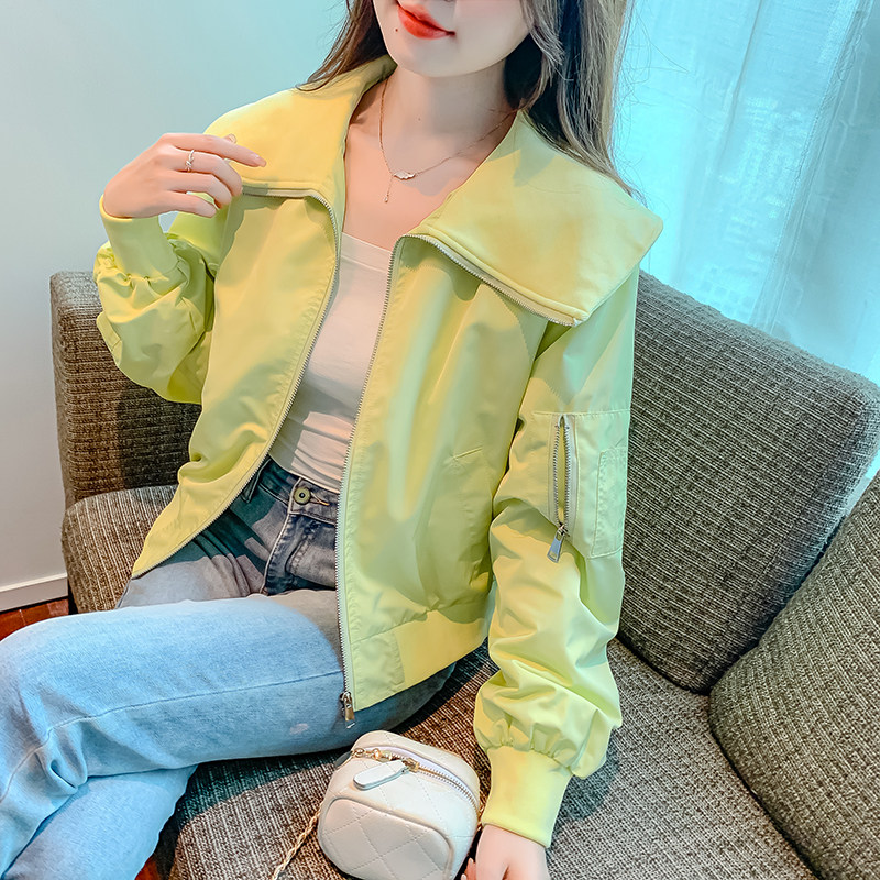 娃娃领短款外套女士棒球服秋季2023爆款小个子大翻领薄款