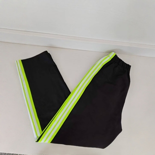 春夏秋冬男女款校服裤子黑色直口荧光绿宽杠压两白条休闲运动长裤