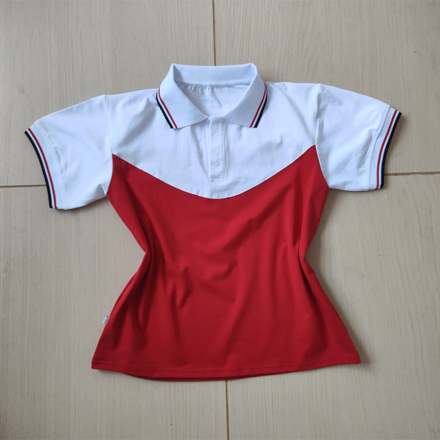 白拼大红短袖棉质白领白袖男女校园高中小通用班服POLO衫T恤夏季