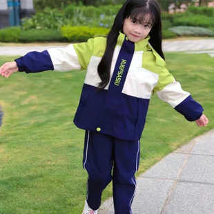 儿童冲锋衣幼儿园小学生园服班服秋冬款一体棉外套绿色运动棉服