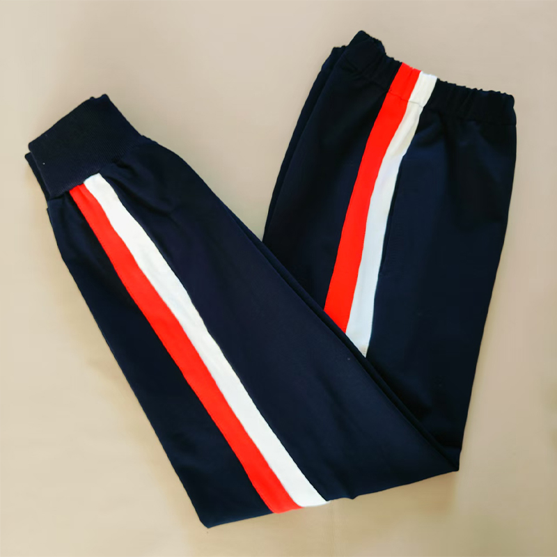 学生校服裤子冬季加绒藏蓝色拼前白后大红两厘米宽杠运动裤长裤