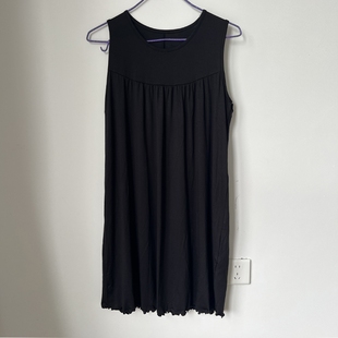 莫代尔棉黑色无袖连衣裙夏季宽松透气睡裙通勤外穿遮肚中长款T恤