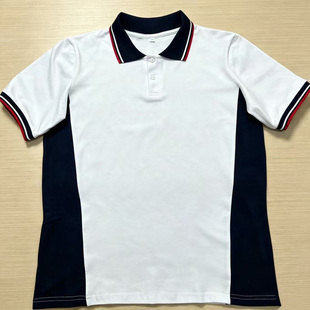 学生校服班服白藏蓝撞色短袖藏蓝口红蓝白边棉质POLO衫男女款