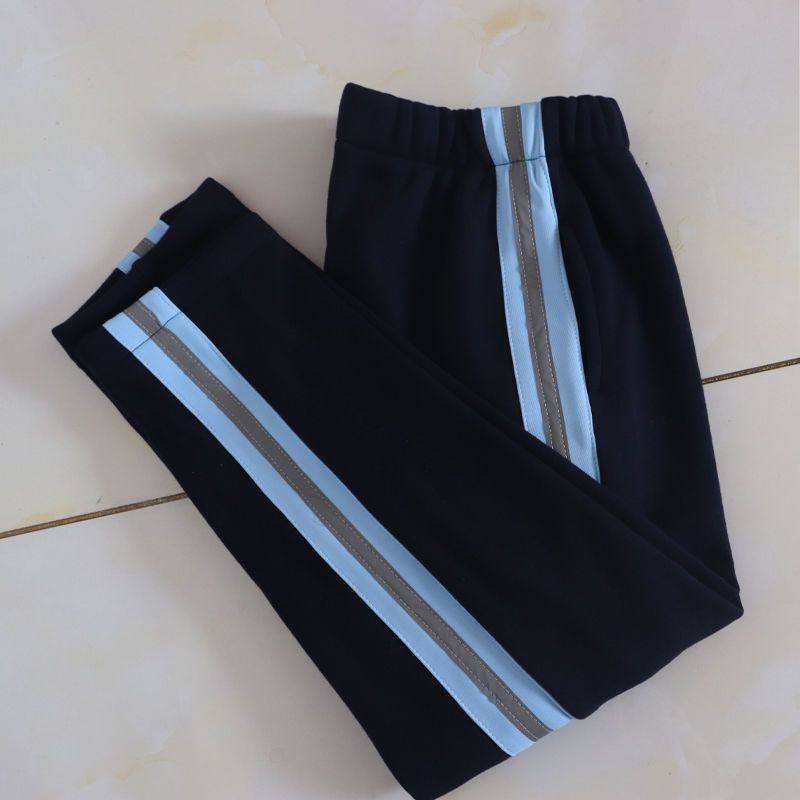藏蓝色拼接浅蓝宽杠压反光条校服裤子直筒男女同款休闲四季可选,运动服/休闲服装,运动长裤,淘宝优惠券,粉丝福利购,淘宝优惠卷