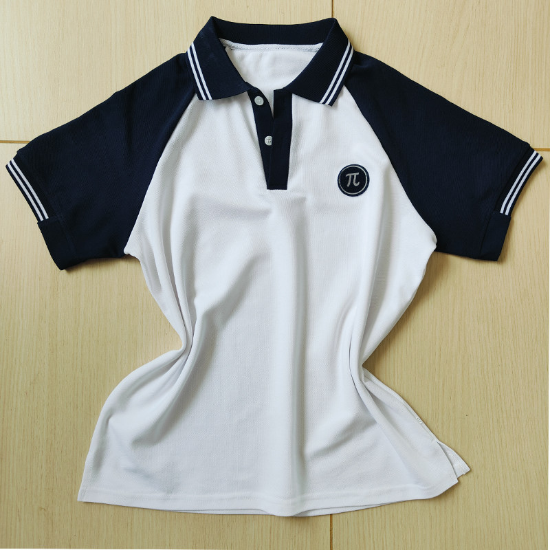 白色校服短袖藏蓝插肩袖藏蓝领袖口2白条男女款班服POLO衫上衣T恤