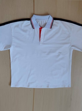 夏季白色校服短袖肩上藏蓝宽杠校园高中小通用班服POLO衫棉质透气