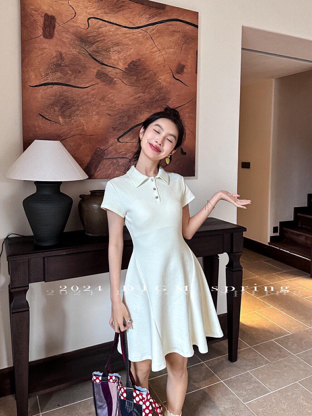 DIGM小众休闲运动美式复古修身polo领裙子收腰显瘦春夏连衣裙女夏