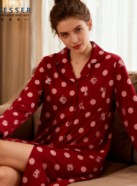 德国舒雅家居服女士 25秋冬新款25621D舒美棉全棉中厚款长袖睡裙