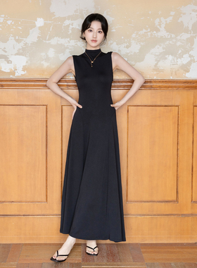 SerioLudere蛋仔很懒/ 黑色收腰显瘦修身a字不挑身材无袖连衣裙女