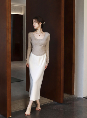 SerioLudere蛋仔很懒 多色垂坠显瘦松紧腰中长款针织半身裙一步裙