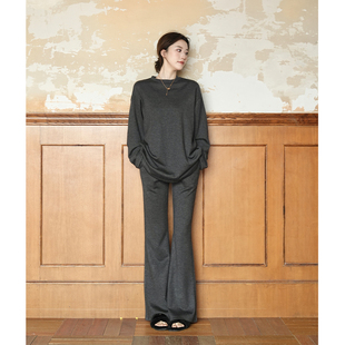 女 套装 SerioLudere蛋仔很懒 加绒深灰羊毛套头overized卫衣休闲裤