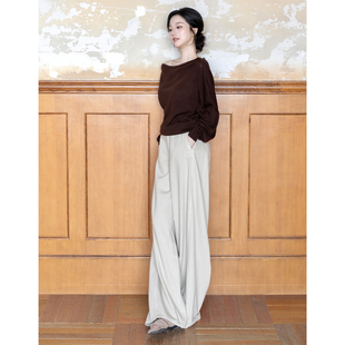 SerioLudere蛋仔很懒/斜肩羊毛内搭打底衫宽松遮肉咖色针织毛衣女