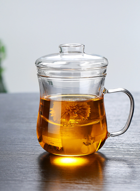 高硼硅美体玻璃茶杯茶水分离三件套一代二代竹提梁茶壶用杯盖配件