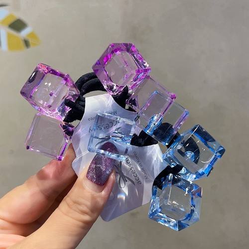 韩国进口高透冰糖方块女发绳发圈