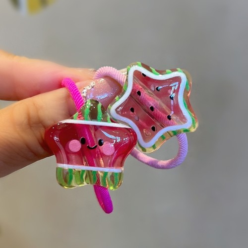 小嫩粉可爱西瓜星星撞色球华丽公主小发绳儿童丸子头马尾绕绕发饰