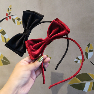 小嫩粉韩国丝绒双层立体红蝴蝶结儿童发箍可爱女宝宝公主发卡
