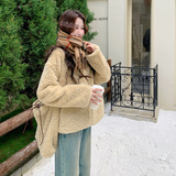 浅黄色皮毛一体毛毛短外套2025新款女冬季独特漂亮百搭棉服夹克，女装毛呢外套，2D109