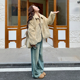 浅黄色皮毛一体毛毛短外套2025新款女冬季独特漂亮百搭棉服夹克，女装毛呢外套，2D109