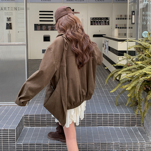 韩系咖色工装风麂皮绒外套女秋季2025新款时髦松弛慵懒风气质外套图片