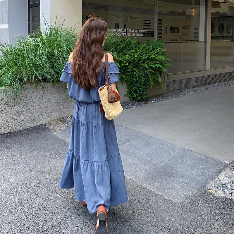 深蓝色高级感气质套装裙女2025年夏季新款木耳边上衣半身裙两件套,女装套装/套裙,2D109