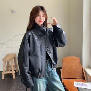 黑色美式复古皮衣外套女2025秋季新款韩版小个子休闲机车PU皮夹克图片