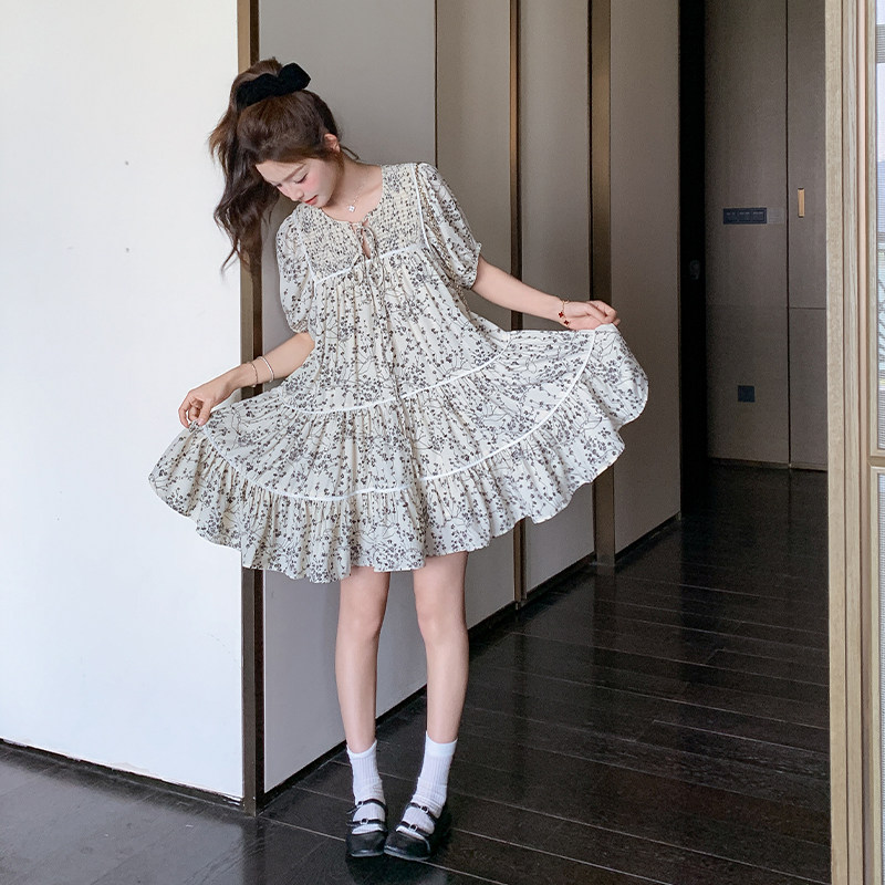 小个子独特漂亮娃娃裙女2025新款夏日清纯系海边度假风碎花连衣裙,女装连衣裙,2D109