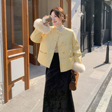 黄色新中式国风羽绒服女2025年冬季新款高级感短款加厚白鸭绒外套，女装羽绒服，2D109
