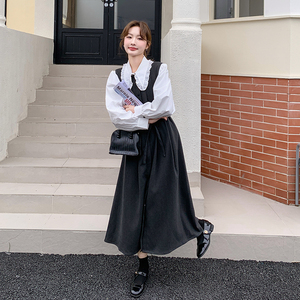 法式文艺甜美衬衫背心裙套装女2025春秋季新款韩版显瘦无袖连衣裙图片