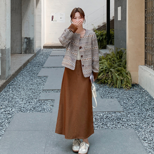 小香风撞色印花外套半身裙套装女春秋新款高级感气质名媛两件套潮图片