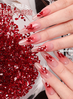 安可拉红平底美甲小号异形钻秋冬混装超闪显白K9钻红色指甲装饰品