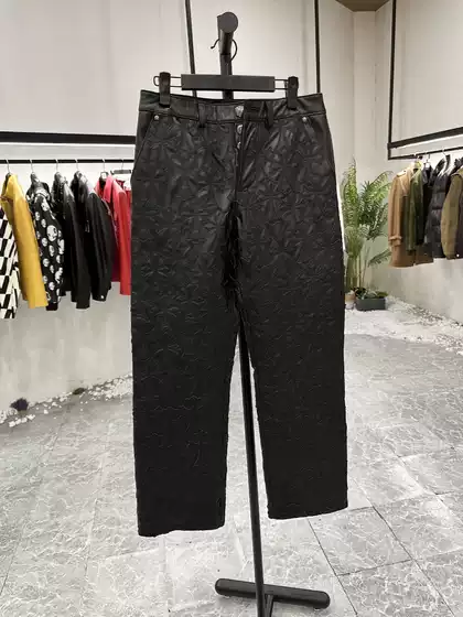 Collectible Kroege Brand Fully Embroidered Ultra-Thin Genuine Leather Mid-High Waist Straight-Leg Versatile Leather Pants for Men Mm5200
