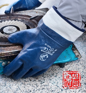 浸胶耐油蓝大口丁腈工作防水耐磨防护加厚劳动加油站手套劳保手套