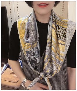 自留~淡雅黄蓝色丝巾！气质知性风 桑蚕丝真丝围脖披肩大方巾春夏