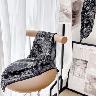 bandana黑白经典佩利斯腰果花纯真丝缎桑蚕丝丝巾65小方巾发带ins