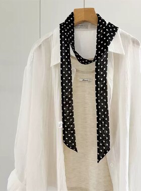 真丝细长条小丝巾女新款春夏百搭赫本波点丝带配饰系脖高级感飘带